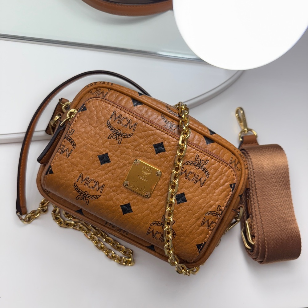 ❣️SOLD MCM Aren Small Classic Visetos Cognac Crossbody Bag